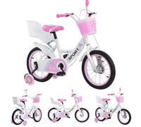 OHMG 12/14/16/18/20 Pouces Vélo Enfant pour Les Filles de 2 à 9 Ans,Vélo Filles & garçons avec Roues stabilisatrices,Siège de poupée et paniers (Blanc-14 Pouces)
