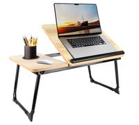 OHMG 2 en 1 Plateau en Bambou,Table lit Ordinateur Portable en Bambou,Table pour Petit Dejeuner au Lit,Plateau d'Ordinateur Réglable sur Pieds repliables,pour Canapé(56 * 33 * 24cm)