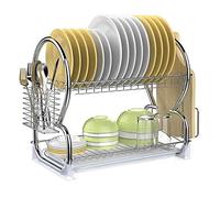 OHMG 2 Niveaux egouttoir Vaisselle, Égouttoir À Vaisselle pour Cuisine, Bols Plats Assiettes Porte-gobelet avec égouttoir,avec Support de Planche à découper et Porte-Ustensiles