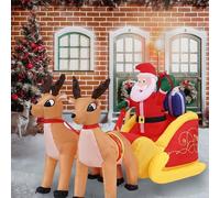 OHMG 220 cm Père Noël Gonflable avec traîneau et Rennes avec 5 lumières LED intégrées, autogonflant électrique, décoration de Noël intérieure et extérieure, imperméable, pour pelouse Jardin