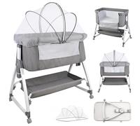 OHMG 3 en 1 Berceau Cododo,Lit Cododo Bebe Pliable,0-36 Mois,20 kg Max,Réglable Inclinaisons et 4 Hauteurs,Système Coulissant,Matelas Confort,Grand Panier (Gris（80X40X100-115cm）)
