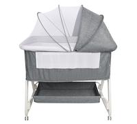 OHMG 3 en 1 Berceau Cododo pour Bébé,Inclinaison&Hauteur Réglable,Lit Cododo de Bébé avec Matelas Moelleux et Moustiquaire 4 Roues,pour 1 à 36 Mois (95x50x98-110cm(Gris Lin))