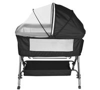 OHMG 3 en 1 Berceau Cododo pour Bébé,Inclinaison&Hauteur Réglable,Lit Cododo de Bébé avec Matelas Moelleux et Moustiquaire 4 Roues,pour 1 à 36 Mois (Noir(104X52X103-115cm))