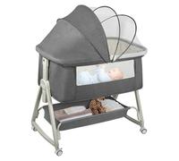 OHMG 3 en 1 Berceau Cododo pour Bébé,Inclinaison&Hauteur Réglable,Lit Cododo de Bébé avec Matelas Moelleux et Moustiquaire 4 Roues,pour 1 à 36 Mois (Gris（50 * 91 * 68-81cm）)