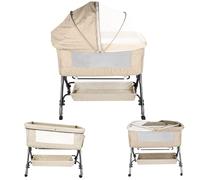 OHMG 3 en 1 Berceau Cododo pour Bébé,Inclinaison&Hauteur Réglable,Lit Cododo de Bébé avec Matelas Moelleux et Moustiquaire 4 Roues,pour 1 à 36 Mois (Blanc cassé（105X52X103-115cm）)