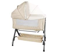 OHMG 3 en 1 Lit Cododo Bébé avec Matelas & 6 Hauteur Réglable,Berceau évolutif,Lit Bébé Evolutif avec Inclinaison & 2 Sangles, Roues avec Frein, Sac de Transport (Blanc de Riz（104X52X103-115cm）)