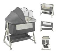OHMG 3 en 1 Lit Cododo Bébé avec Matelas & 6 Hauteur Réglable,Berceau évolutif,Lit Bébé Evolutif avec Inclinaison & 2 Sangles, Roues avec Frein, Sac de Transport (Gris（50 * 91 * 68-81cm）)