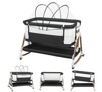 OHMG 3 en 1 Lit Cododo Bébé avec Matelas et Roues,Berceau évolutif,LIT Bebe,Parc Enfant,4 Hauteur Réglable et de l’Inclinaison,Charge 9kg pour 0-5 Mois,104 * 52 * 103-115cm (Noir（90 * 60 * 90-115cm）)