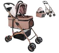 OHMG 3 en 1 Poussette buggy pliable animaux chariot pliante chien chat porte-gobelet panier de rangement inclus roues avec frein tissu 600D Oxford acier,Jusqu'à 40 kg