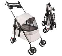 OHMG 3 en 1 Poussette pour chien chat animaux de compagnie pliable avec 4 roues EVA guidon,3 Fenêtre en Filet,Porte-gobelet,pour Petits et chiens âgés,Chariot chien handicapé