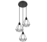 OHMG 3 Lampes Suspension Vintage,Moderne Plafonnier Lustre Industriel,Lustre Plafonnier Style Cage,Cage Abat-jour en Métal avec Support en Barre,Câble réglable,Chambre Salon