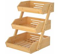 OHMG 3 Niveaux Support de Corbeille à Fruits en Bambou,Support pour Le Rangement des légumes,Fruits,du Pain dans la Cuisine,Naturel,Supports à Panier de Fruits Rangement (3 étages-Bambou, 30*33*41cm)