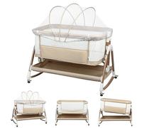 OHMG 4 in 1 Lit Bebe indépendant,cododo avec Matelas,co-Sleeping,du Nouveau-né à 9 kg,Inclinaison réglables, 4 Roues, Fixation au lit des Parents,Aéré,Berceau Cododo avec Matelas et Moustiquaire