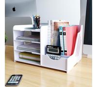 OHMG 4 Niveaux Organiseur de Bureau A4 Banette Trieur Bureau Bac à Courrier Module de Rangement Organisateur de Papier Bureau Casier Plateaux de Classement Fichier pour Bureau à Domicile