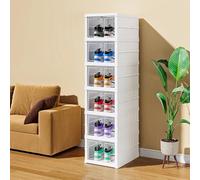 OHMG 6 Couches Boîtes à Chaussures,Boîtes de Rangement pour Chaussures en Plastique Transparent Empilables,Pliable,Étagère pour Organisateur de Chaussures avec Porte (34.5 * 26.4 * 104.4cm)