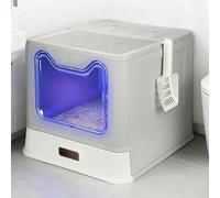 OHMG Bac à Litière en Acier Inoxydable,XXL Litter pour Chat avec Couvercle et Pelle, Litière en Métal Amovible avec Charbon Actif, 3 en 1 Litiere à Bords Hauts avec Désodorisant