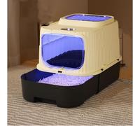 OHMG Bac à litière pour Grands Chats,Fermé et Facile à Nettoyer,Maison de Toilette pour Chat Meuble litière Chat bac à litière 2 Portes avec Filtre et Pelle et bac Amovible (Noir-37 * 49 * 37cm（UV）)