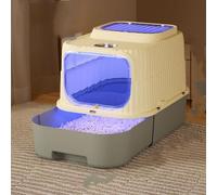 OHMG Bac à litière pour Grands Chats,Fermé et Facile à Nettoyer,Maison de Toilette pour Chat Meuble litière Chat bac à litière 2 Portes avec Filtre et Pelle et bac Amovible (Gris-37 * 49 * 37cm（UV）)
