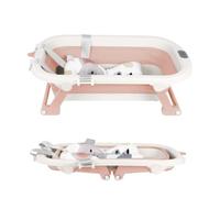OHMG Baignoire Bebe avec Coussin de bain, Baignoire Bebe Pliable avec Thermometre Digital,Baignoire Bebe Ergonomique et Peu Encombrante,Convient Aux Bébés de 0 à 36 Mois