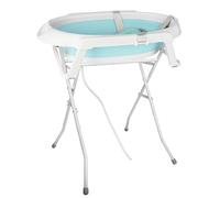 OHMG Baignoire bebe avec Support 85cm，Baignoire Pliable Bébé sur Pied，Sécurisée et Confortable Bassine Pliable Bebe avec Thermomètre et Coussin de bain，Baignoire bébé pliante