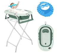 OHMG Baignoire bebe avec Support 85cm，Baignoire Pliable Bébé sur Pied，Sécurisée et Confortable Bassine Pliable Bebe avec Thermomètre et Coussin de bain，Baignoire bébé pliante
