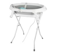 OHMG Baignoire bebe avec Support 85cm，Baignoire Pliable Bébé sur Pied，Sécurisée et Confortable Bassine Pliable Bebe avec Thermomètre et Coussin de bain，Baignoire bébé pliante