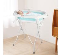 OHMG Baignoire Bébé Pliable Sur Pied,Grande Baignoire Xxl Avec Support,Thermomètre 2.0,Siège Et Kit De Drainage,Bassine Bébé,Idéale Pour La Douche,De La Naissance À 3 Ans,Cadeau Bébé