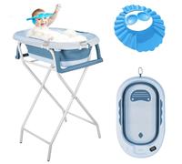 OHMG Baignoire Bébé Pliable Sur Pied,Grande Baignoire Xxl Avec Support,Thermomètre 2.0,Siège Et Kit De Drainage,Bassine Bébé,Idéale Pour La Douche,De La Naissance À 3 Ans,Cadeau Bébé