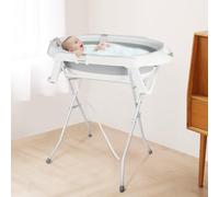 OHMG Baignoire Bébé Pliable Sur Pied,Grande Baignoire Xxl Avec Support,Thermomètre 2.0,Siège Et Kit De Drainage,Bassine Bébé,Idéale Pour La Douche,De La Naissance À 3 Ans,Cadeau Bébé