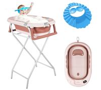 OHMG Baignoire Bébé Pliable Sur Pied,Grande Baignoire Xxl Avec Support,Thermomètre 2.0,Siège Et Kit De Drainage,Bassine Bébé,Idéale Pour La Douche,De La Naissance À 3 Ans,Cadeau Bébé