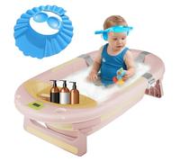 OHMG Baignoire pour BéBé, Baignoire BéBé Pliable avec Coussin, Bain pour BéBé Ergonomique avec ThermomèTre intéGré Pour les Nouveau-NéS de 0 à 36 Mois,Ergonomique et Peu Encombrante
