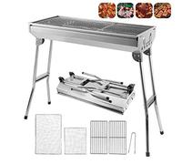 OHMG Barbecue à Charbon de Bois Inox,Grill Charbon de Bois XXL,Taille Grande BBQ Pliable Barbecue Grill,avec BBQ Grille en Acier,pour Barbecue de Jardin,Pique Nique,Camping