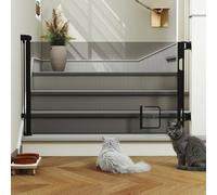 OHMG Barriere de Securite Enfant Bebe Extensible Retractable 0-150/180cm,Barrière Escalier Enfant et Chien pour Intérieur/Extérieur, Porte，Couloirs,avec Cat Cave,Filet de Protection Extensible