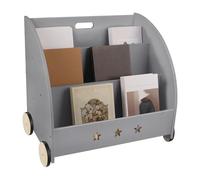 OHMG Bibliothèque Enfant en Bois avec 4 Compartiments Ouverts, Étagère à Livres avec Structure Trapézoïdale & Patins Antidérapants, Meuble de Rangement Jouet pour Bureau Chambre d’Enfant