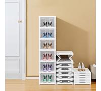 OHMG Boîtes à Chaussures, Lot de 6 Rangement Chaussures Transparentes et Empilables,Transparente Pliable Solide pour Pointure EU 45 Casier Shoe Box et Blanc