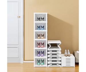 OHMG Boîtes à Chaussures, Lot de 6 Rangement Chaussures Transparentes et Empilables,Transparente Pliable Solide pour Pointure EU 45 Casier Shoe Box et Blanc