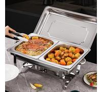 OHMG Chauffe Plat,Chafing Dish ou rechaud en INOX Alimentaire pour Buffet/Bain Marie Professionnel/Maintien au Chaud/Traiteur/hôtel/Restaurant - Acier Inoxydable (2 Compartiments, 55 * 35.5 * 26cm)