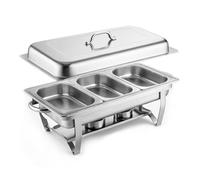 OHMG Chauffe Plat,Chafing Dish ou rechaud en INOX Alimentaire pour Buffet/Bain Marie Professionnel/Maintien au Chaud/Traiteur/hôtel/Restaurant - Acier Inoxydable (3 Compartiments, 55 * 35.5 * 26cm)