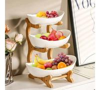 OHMG Corbeille a Fruit, Panier a Fruit avec 3 Bols de Fruits, Porte Fruits avec Support en bois, Rangement Legumes Cuisine, Presentoir Aperitif Buffet pour Décoration Cuisine