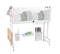 OHMG Égouttoir à Vaisselle au-Dessus de l'évier à 3 Niveaux Antirouille,Séchoir à Vaisselle,avec Porte-ustensiles et Support pour Planche à découper pour Rangement et Organisation de Cuisine
