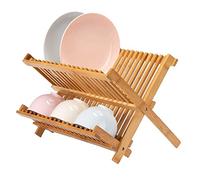 OHMG Egouttoir a Vaisselle en Bambou,Égouttoir à Vaisselle sur Évier,Égouttoir Pliable en Bambou,Séchoir à Vaisselle Antirouille,Rangement Cuisine à 2 Niveaux,Egouttoir Vaisselle Bois