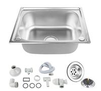 OHMG Évier de cuisine, évier de cuisine en acier inoxydable, évier rond carré, lavabo de cuisine encastré, accords d'échappement et trop-plein (50 x 40 x 20 cm)