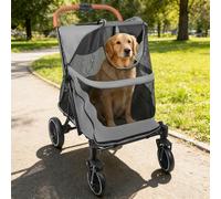 OHMG Grande Poussette chien chat,buggy,poussette pour chien 4 roues en EVA chariot pour chat pliage en un clic, laisse de sécurité, charge 45 kg,avec fenêtre en filet,Ceintures de sécurité