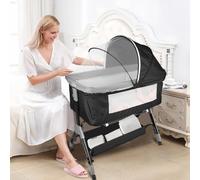 OHMG Lit Bébé Cododo,Berceau Cododo,avec Matelas et Moustiquaire,Lit d'Appoint pour Les Bébés,Berceau bébé Mobile avec Matelas,Mode Bascule pour Bercer Bébé (Noir（104 * 52 * 100-110cm）)