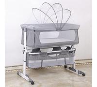 OHMG Lit Bébé Cododo,Berceau Cododo,avec Matelas et Moustiquaire,Lit d'Appoint pour Les Bébés,Berceau bébé Mobile avec Matelas,Mode Bascule pour Bercer Bébé (92 * 58 * 70-90cm（Gris-Blanc）)