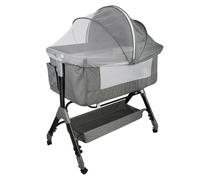OHMG Lit Cododo bébé avec Matelas,co-Sleeping,Hauteur Réglable à 6 Niveaux, Lit d’Appoint Bebe Evolutif à roulettes, Lit de Voyage Pliable, Panier de Rangement, 0-3 Ans (Gris(104X52X103-115cm))