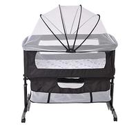 OHMG Lit Cododo bébé avec Matelas,co-Sleeping,Hauteur Réglable à 6 Niveaux, Lit d’Appoint Bebe Evolutif à roulettes, Lit de Voyage Pliable, Panier de Rangement, 0-3 Ans (Noir(92 * 58 * 70-90cm))