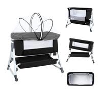 OHMG Lit Cododo bébé avec Matelas,co-Sleeping,Hauteur Réglable à 6 Niveaux, Lit d’Appoint Bebe Evolutif à roulettes, Lit de Voyage Pliable, Panier de Rangement, 0-3 Ans (Noir(80X40X100-115cm))