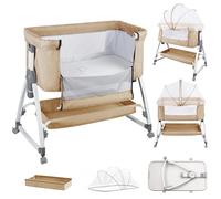 OHMG Lit Cododo bébé avec Matelas,co-Sleeping,Hauteur Réglable à 6 Niveaux, Lit d’Appoint Bebe Evolutif à roulettes, Lit de Voyage Pliable, Panier de Rangement, 0-3 Ans (Blanc cassé(80X40X100-115cm))