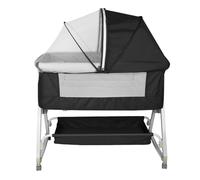 OHMG Lit Cododo bébé avec Matelas,co-Sleeping,Hauteur Réglable à 6 Niveaux, Lit d’Appoint Bebe Evolutif à roulettes, Lit de Voyage Pliable, Panier de Rangement, 0-3 Ans (95 * 50 * 98-110cm(Noir))